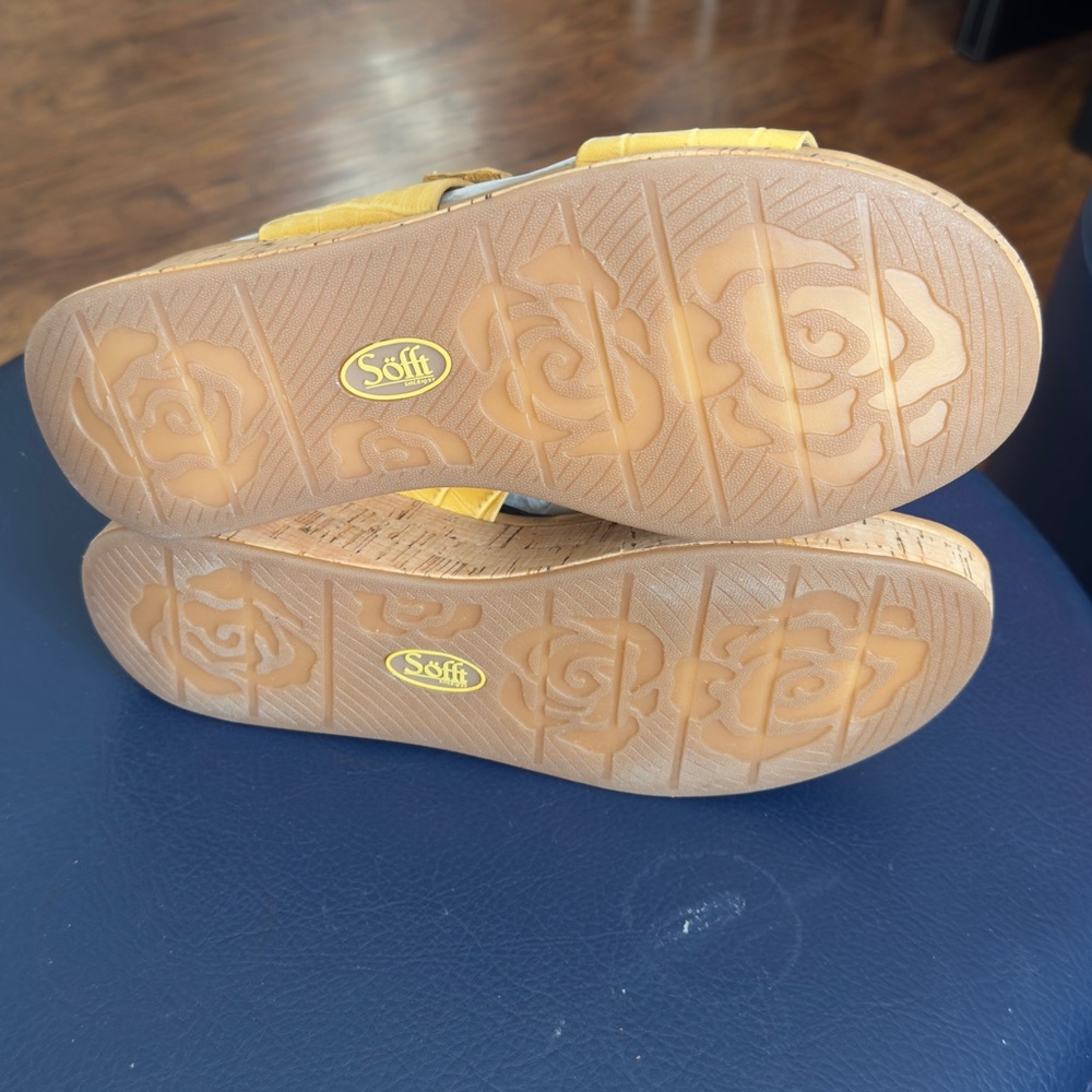 Sofft Faedra wedge sandals yellow, crocodile-embossed leather New‎ without box - Picture 5 of 7